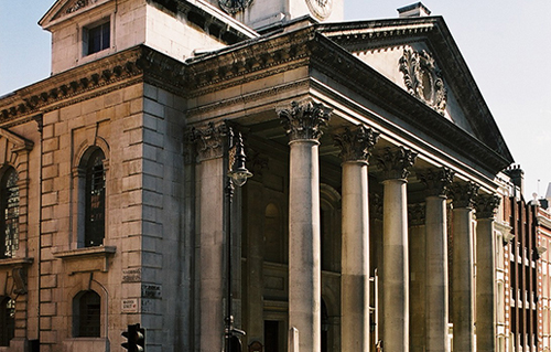 St George's Hanover Square Church classical front with six great Corinthian - Church exterior